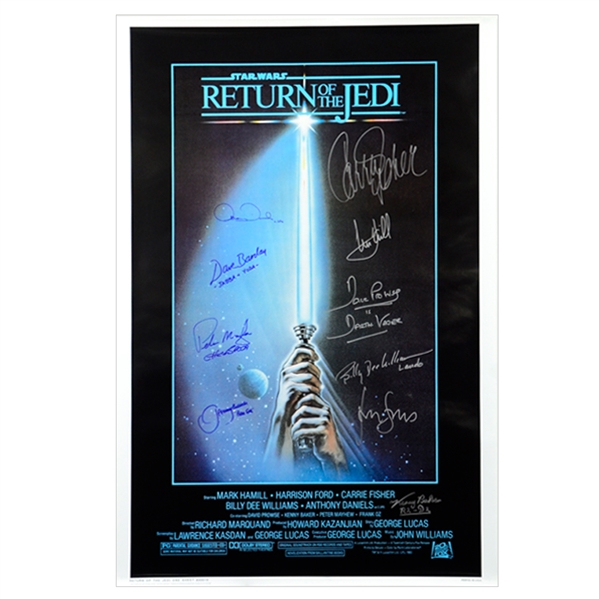 Star Wars Cast Autographed 27x40 Return of the Jedi Poster with Harrison Ford, Mark Hamill, Kenny Baker
