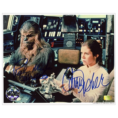 Carrie Fisher and Peter Mayhew Autographed 8×10 Princess Leia and Chewbacca Photo