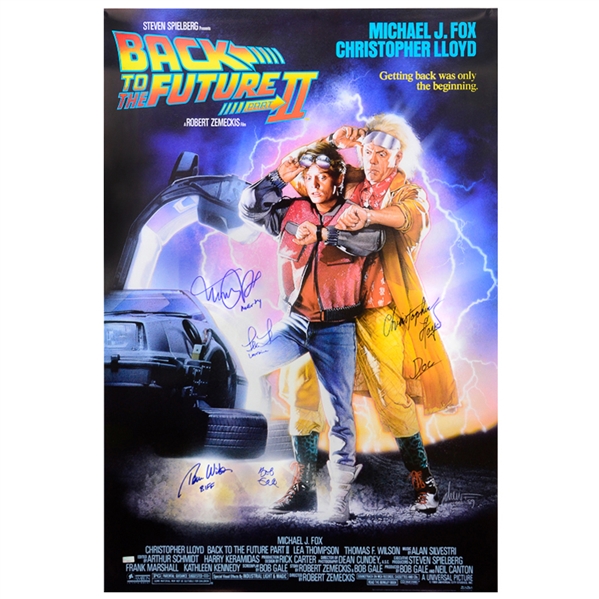 Michael J. Fox, Christopher Lloyd, Thomas Wilson, Lea Thompson and Bob Gale Autographed 27x40 Back to the Future Part II Poster