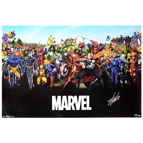 Stan Lee Autographed Marvel Heroes and Villains 22.5x34 Poster