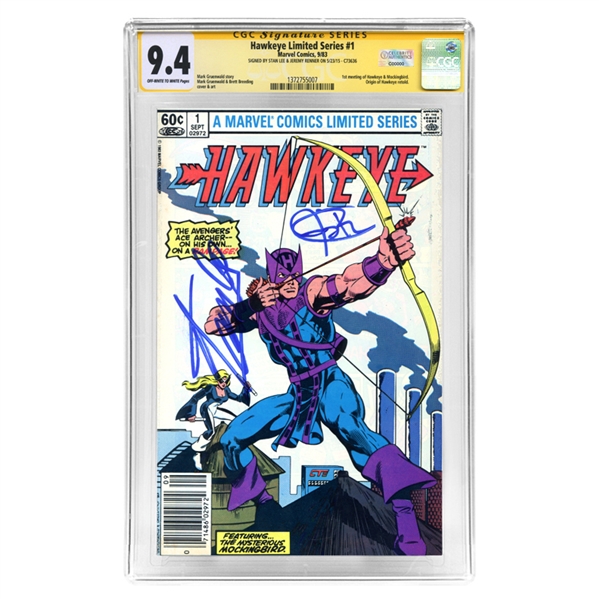 Stan Lee and Jeremy Renner Autographed 1983 Hawkeye #1 CGC Signature Series SS 9.4 Comic