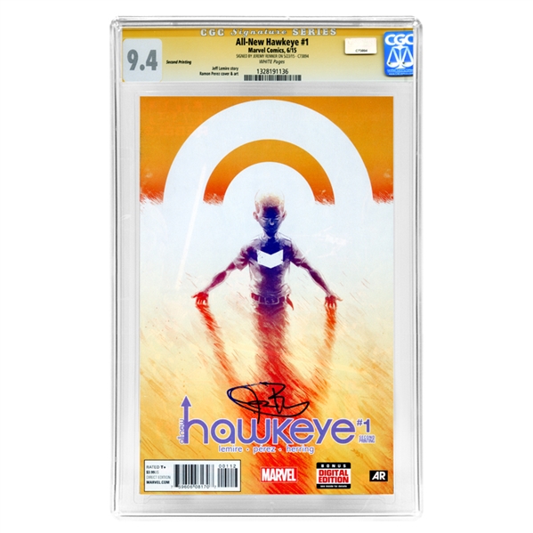 Jeremy Renner Autographed Marvel All-New Hawkeye #1 Second Printing CGC Signature Series 9.4 Comic