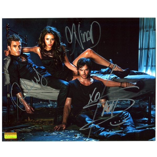 Ian Somerhalder, Nina Dobrev and Paul Wesley Autographed 8x10 Vampire Diaries Evening Heat Photo