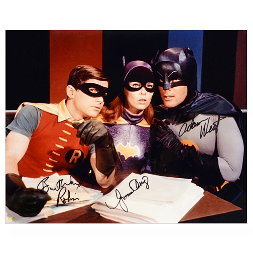 Adam West, Burt Ward and Yvonne Craig Autographed Batman 16x20 Master Plan Photo