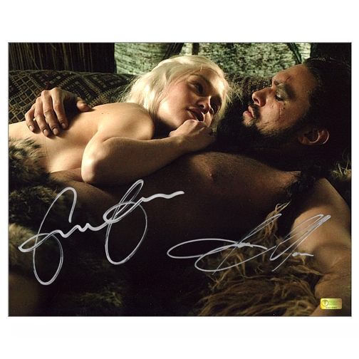 Emilia Clarke and Jason Momoa Autographed 8x10 Game of Thrones Bedroom Scene Photo