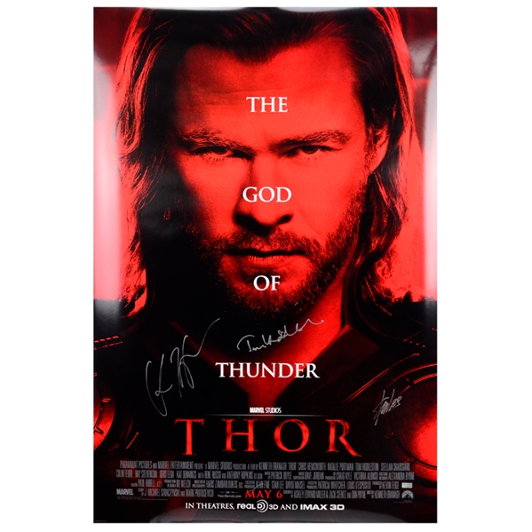 Chris Hemsworth, Tom Hiddleston and Stan Lee Autographed 27×40 Thor Original D/S Poster