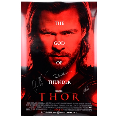 Chris Hemsworth, Tom Hiddleston and Stan Lee Autographed 27×40 Thor Original D/S Poster