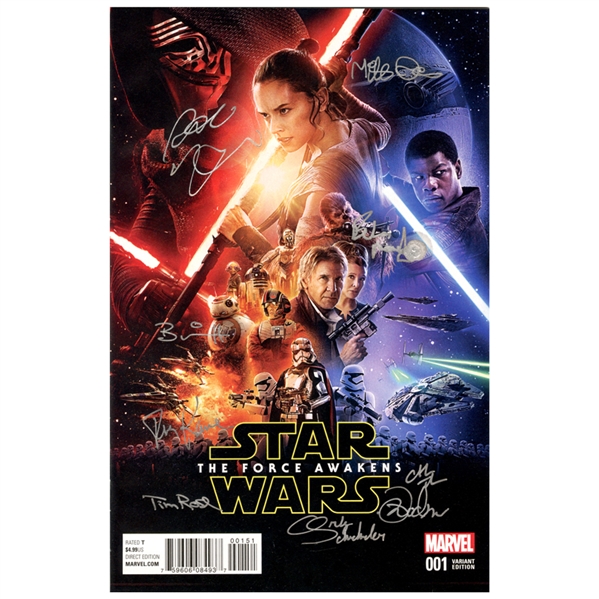 Adam Driver, Peter Mayhew, Brian Herring, Tim Rose, Mike Quinn ,Tom Kane, Mark Dodson, Catherine Taber and Orly Schuchmacher Autographed Star Wars: The Force Awakens #001 Comic