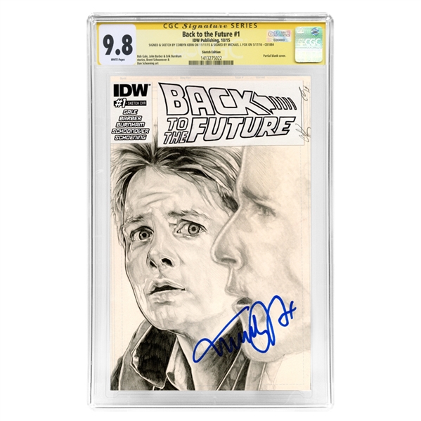 Michael J. Fox Autographed Back to the Future #1 CGC SS 9.8 Comic with Original Sketch by Corbyn Kern