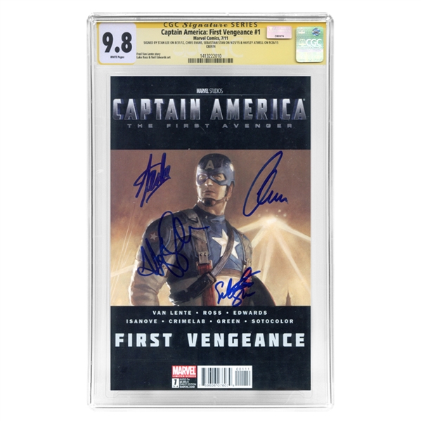 Chris Evans, Sebastian Stan, Hayley Atwell and Stan Lee Autographed Captain America: First Vengeance #1 CGC SS 9.8 Comic