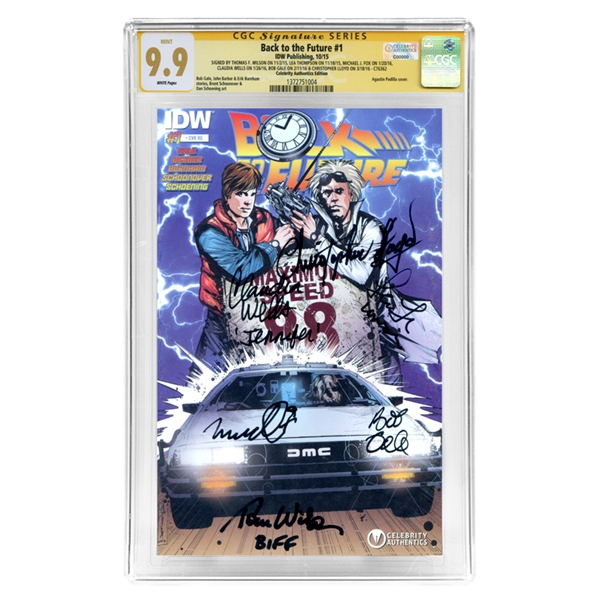 Michael J. Fox, Christopher Lloyd, Thomas Wilson, Lea Thompson, Claudia Wells and Bob Gale Autographed back to the Future #1 CGC SS 9.9 Comic with Celebrity Authentics Exclusive Cover