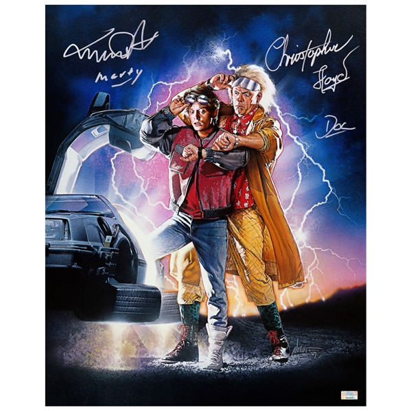 Michael J. Fox, Christopher Lloyd, Autographed Back to the Future 16x20 Photo
