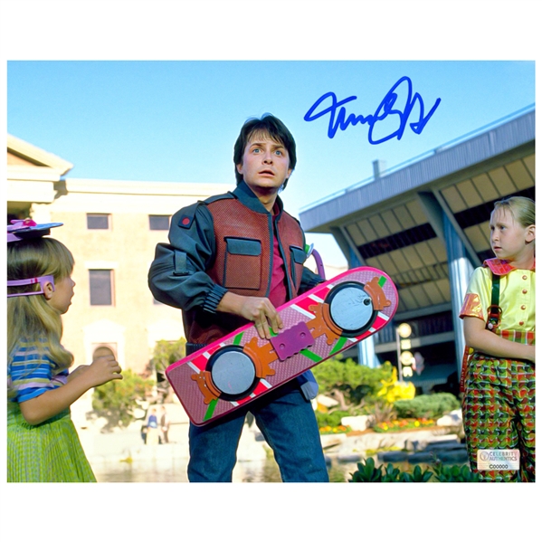 Michael J. Fox Autographed Back to the Future Part II 8×10 Hoverboard Photo