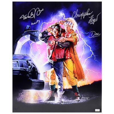 Michael J. Fox and Christopher Lloyd Autographed 16x20 Back to the Future Part II Photo