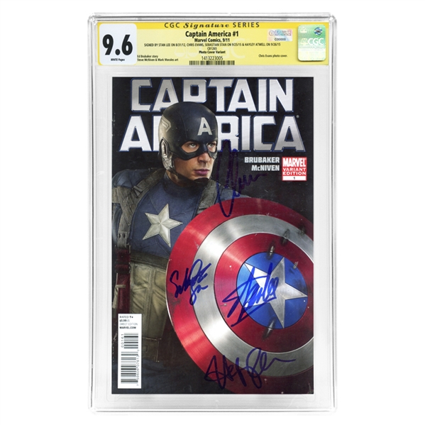 Chris Evans, Stan Lee, Hayley Atwell, and Sebastian Stan Autographed Captain America #1 CGC SS 9.6 Comic