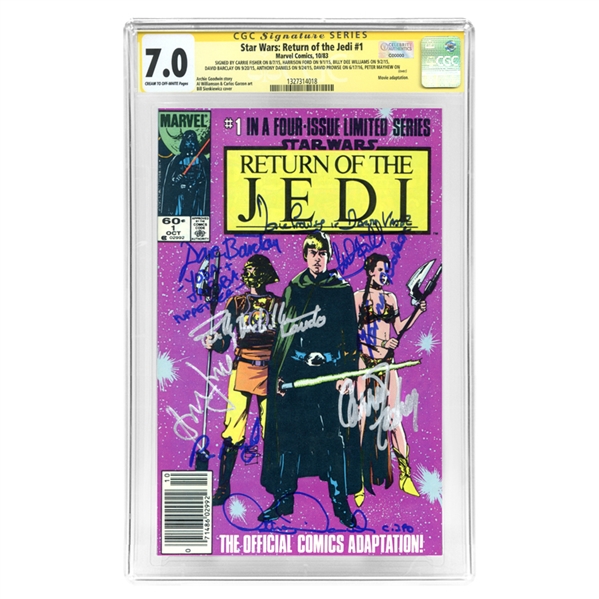 Harrison Ford, Carrie Fisher, Anthony Daniels, Billy Dee Williams, David Barclay, Peter Mayhew, Mark Hamill, David Prowse, and Kenny Baker Autographed Star Wars: Return of the Jedi #1 CGC SS 7.0 Comic