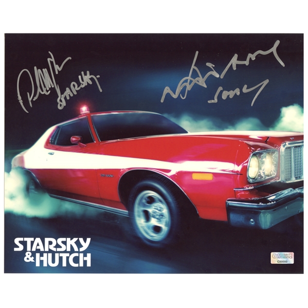 David Soul and Paul Michael Glaser Autographed 8×10 Starsky and Hutch Torino Photo