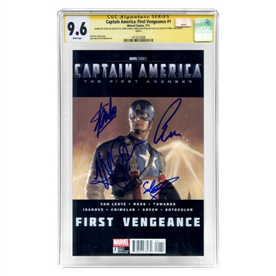 Chris Evans , Sebastian Stan, Hayley Atwell and Stan Lee Autographed Captain America The First Avenger First Vengeance #1 CGC SS Signature Series 9.6 Comic
