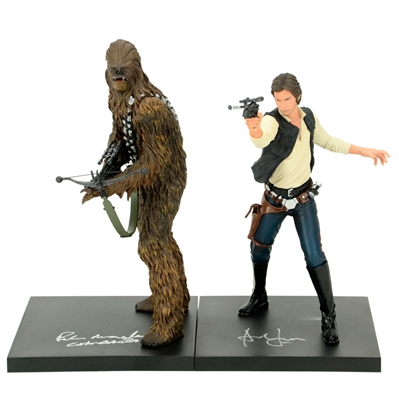 Harrison Ford and Peter Mayhew Autographed Kotobukiya Star Wars Han Solo And Chewbacca Statues