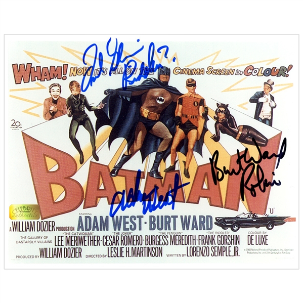 Adam West, Burt Ward and Frank Gorshin Autographed 1966 Batman: The Movie 8x10 Poster