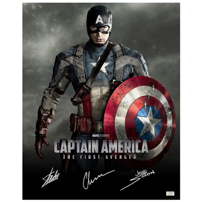 Chris Evans, Stan Lee and Joe Simon Autographed Captain America 16x20 The First Avenger Photo
