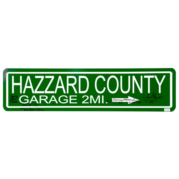 The Dukes of Hazzard Cast Autographed Metal Hazzard County Sign