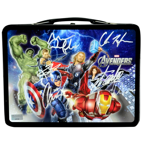 Chris Evans, Chris Hemsworth, Mark Ruffalo, Jeremy Renner, Cobie Smulders and Stan Lee Autographed Avengers Metal Lunchbox