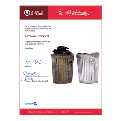 1995 Batman Forever Screen Used Miniature Garbage Cans with Val Kilmer Letter of Authenticity