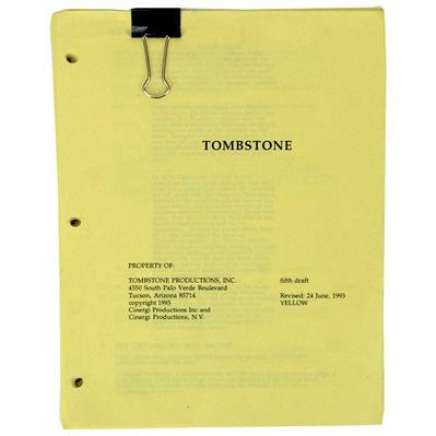 Val Kilmer Personal Tombstone June 24, 1993 Fifth Draft Yellow Script 