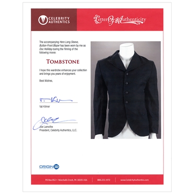 Val Kilmer 1993 Tombstone Doc Holliday Screen Worn Hero A Black Custom Blazer 