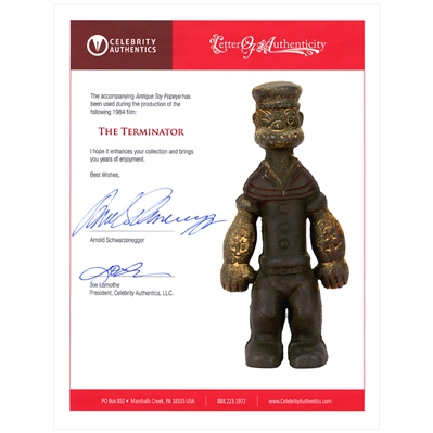 1984 Terminator Popeye Screen Used Prop with Arnold Schwarzenegger Letter of Authenticity