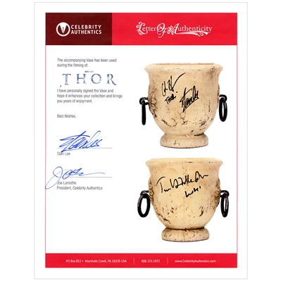Chris Hemsworth, Tom Hiddleston, Stan Lee Autographed 2011 Thor Screen Used Prop Vase 