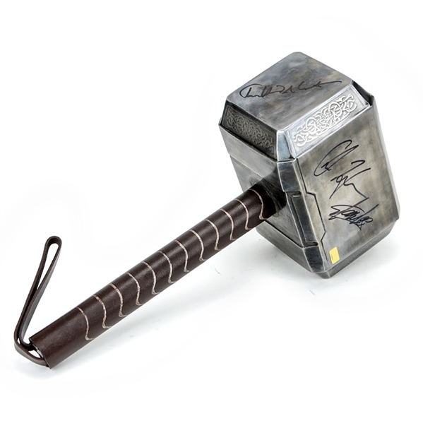 Chris Hemsworth, Tom Hiddleston & Stan Lee Autographed Museum Replicas Thor Steel Movie Hammer