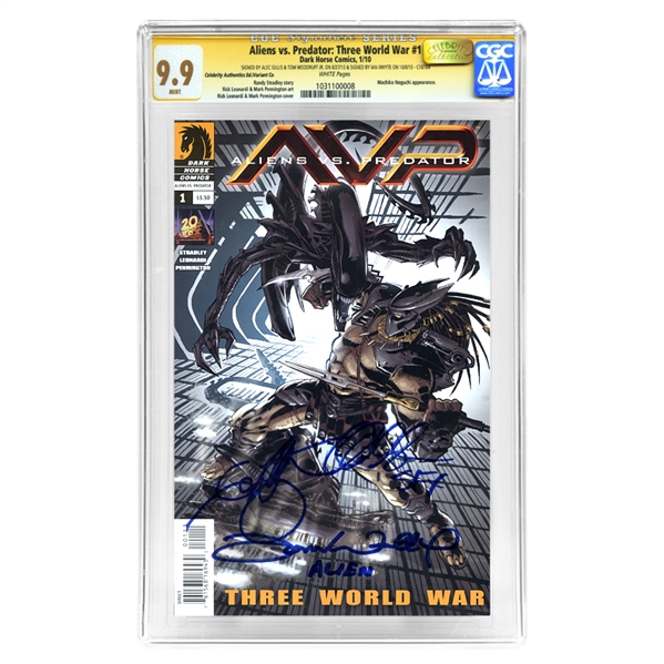 Tom Woodruff Jr., Alec Gillis, Ian Whyte Autographed Aliens vs. Predator #1 CGC SS 9.9 Mint