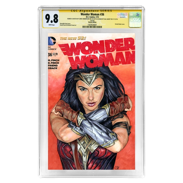 Gal Gadot Autographed Wonder Woman #36 CGC SS 9.8 Mint with Original Chris Henderson Sketch