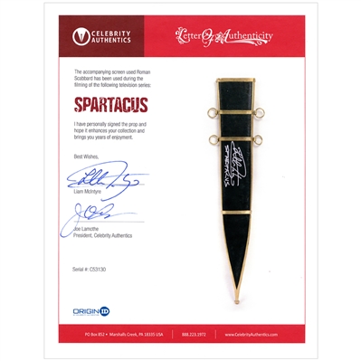 Liam McIntyre Autographed 2012-2013 Spartacus Screen Used Prop Scabbard
