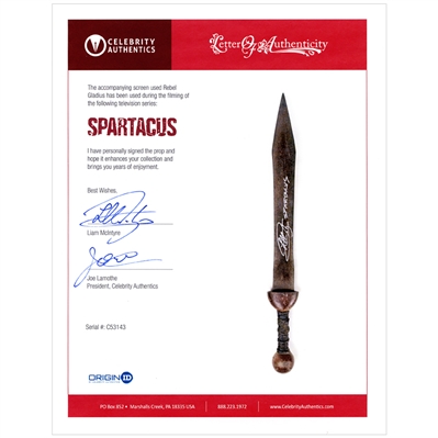Liam McIntyre Autographed 2012-2013 Spartacus Screen Used Aged Prop Sword