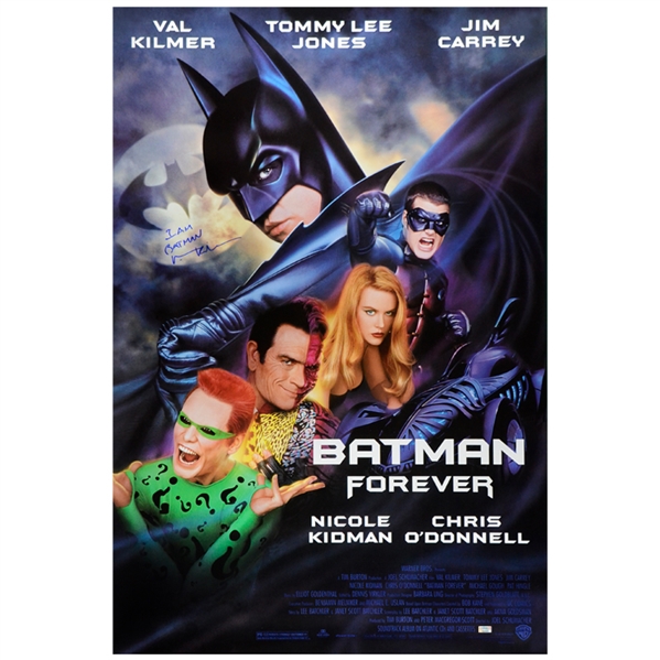Val Kilmer Autographed Batman Forever Original 27x40 Single-Sided Poster with Rare I Am Batman Inscription