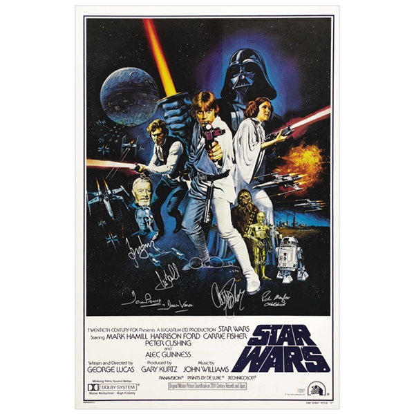 Harrison Ford, Carrie Fisher, Mark Hamill & Cast Autographed Star Wars A New Hope 24x36 Movie Poster 