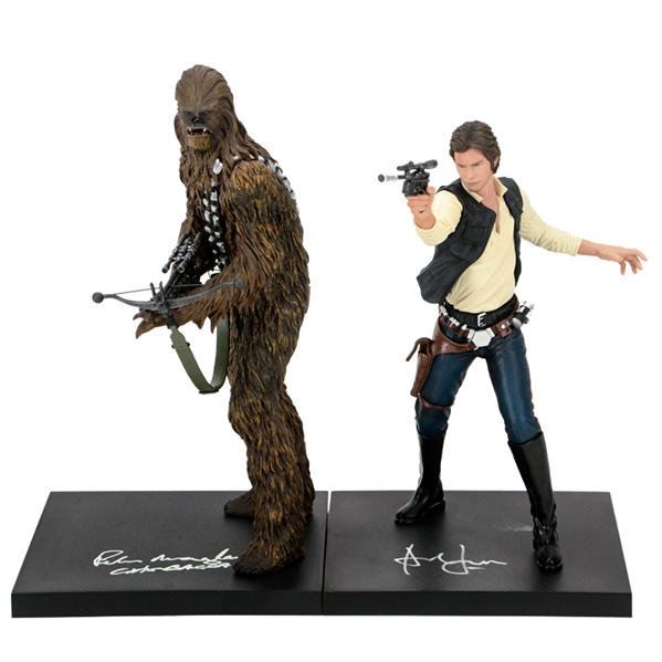 Harrison Ford and Peter Mayhew Autographed Kotobukiya Star Wars Han Solo And Chewbacca Statues