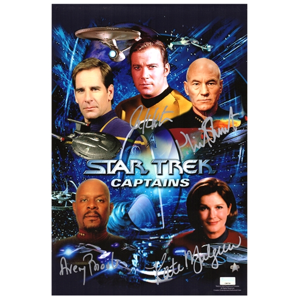  Patrick Stewart, William Shatner, Avery Brooks and Kate Mulgrew Autographed 10×15 Star Trek Captains Cast Signed Photo 