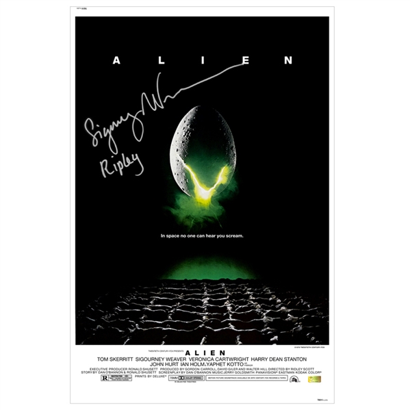 Sigourney Weaver Autographed 16x24 Alien Poster with Ripley inscription