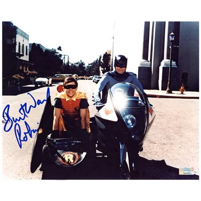 Burt Ward Autographed 8x10 Batcycle Scene Photo