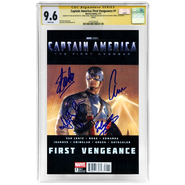 Chris Evans , Sebastian Stan, Hayley Atwell and Stan Lee Autographed CGC SS Signature Series 9.6 Captain America The First Avenger First Vengeance #1 Comic
