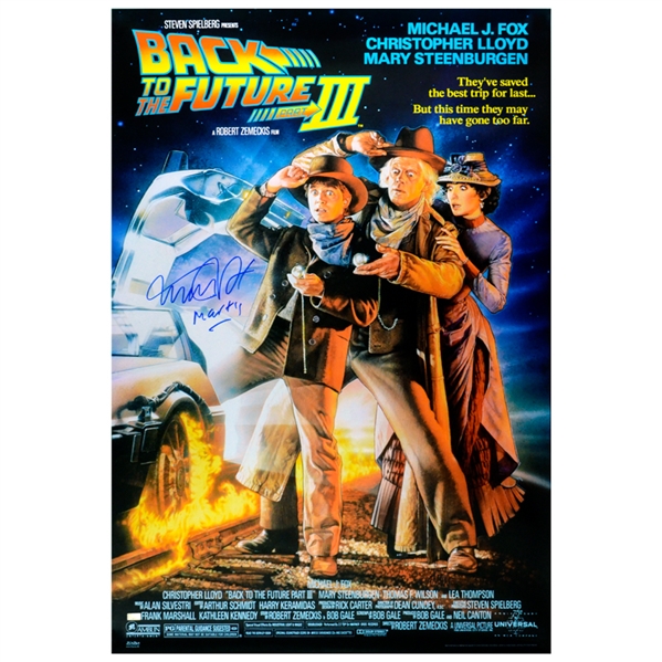 Michael J. Fox Autographed Back to the Future Part III 27x40 Movie Poster with Rare Marty Inscription