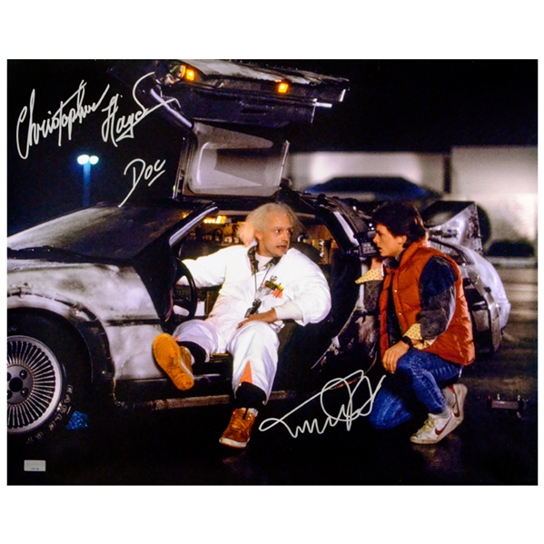 Michael J. Fox and Christopher Lloyd Autographed Back to the Future 16x20 Doc and Marty Photo
