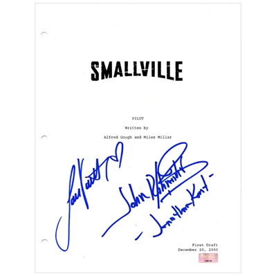 Laura Vandervoort and John Schneider Autographed Smallville Pilot Episode Script Cover
