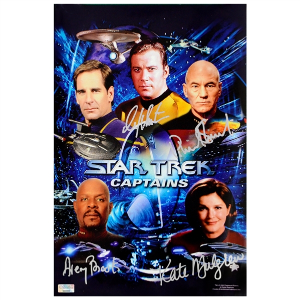 Patrick Stewart, William Shatner, Avery Brooks and Kate Mulgrew Autographed  Star Trek Captains Cast Signed 10×15 Photo