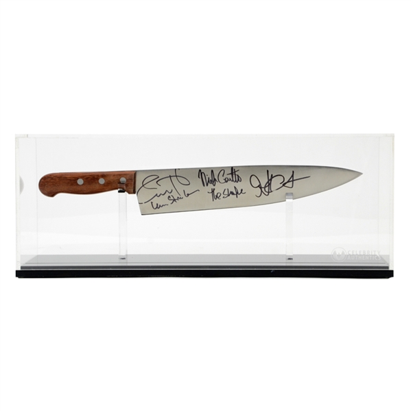 Jamie Lee Curtis, Nick Castle, John Carpenter Autographed Halloween Knife with Display Case