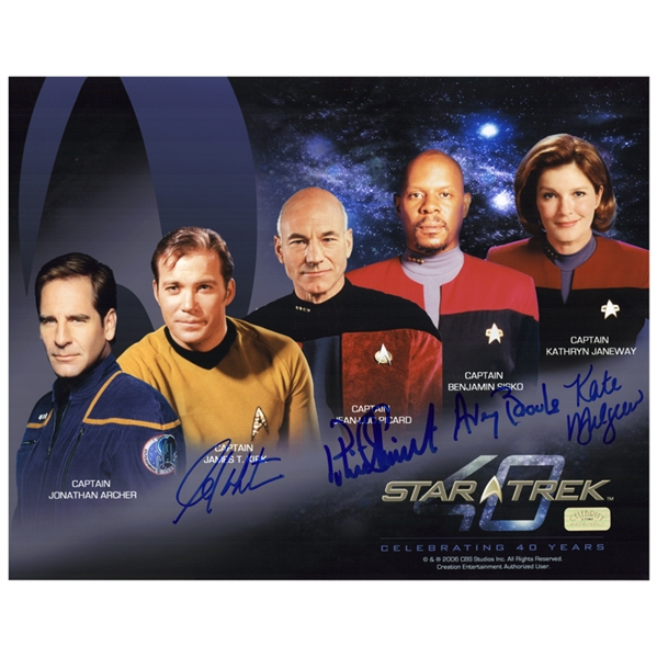 Patrick Stewart, William Shatner, Avery Brooks and Kate Mulgrew Autographed Star Trek Captains 11×14 Photo